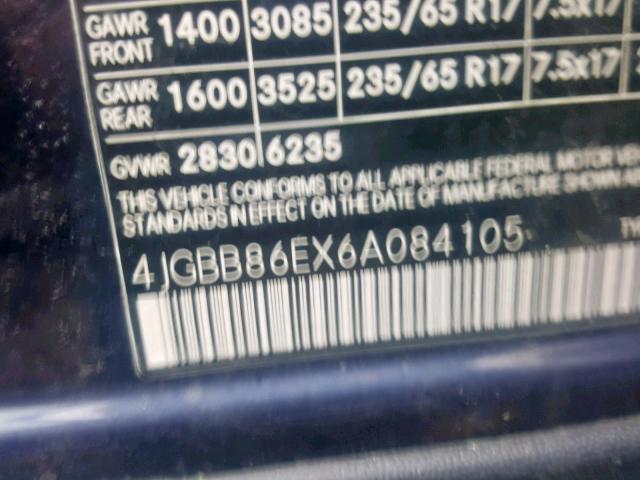 4JGBB86EX6A084105 - 2006 MERCEDES-BENZ ML 350 BLUE photo 10