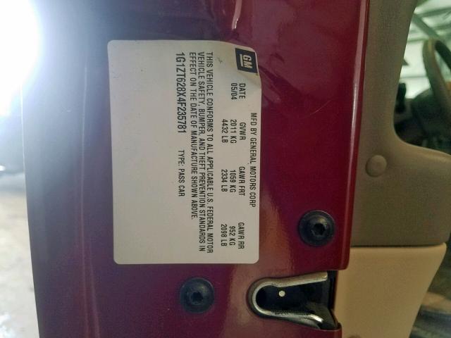 1G1ZT628X4F235781 - 2004 CHEVROLET MALIBU MAX წითელი ფოტო 10