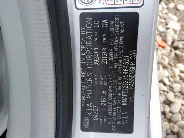 KNAFE121275464523 - 2007 KIA SPECTRA EX SILVER photo 10