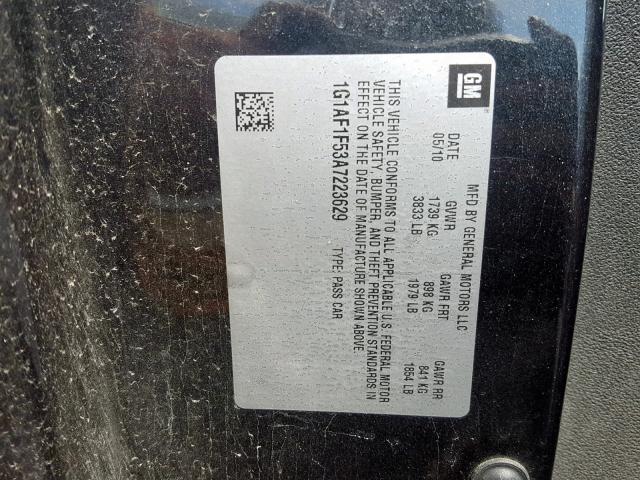 1G1AF1F53A7223629 - 2010 CHEVROLET COBALT 2LT CHARCOAL photo 10