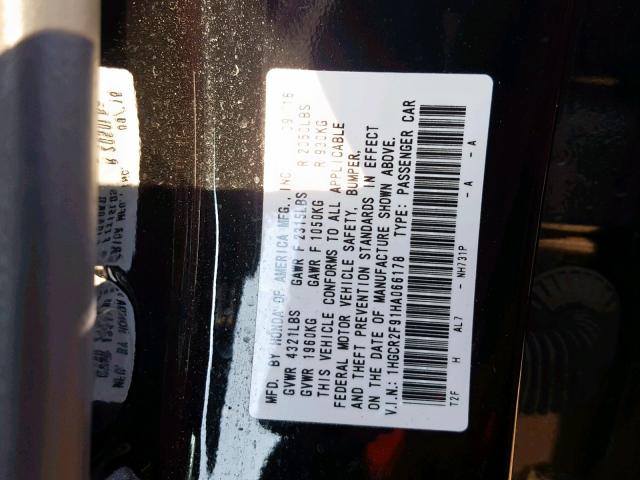 1HGCR2F91HA066178 - 2017 HONDA ACCORD EXL BLACK photo 10