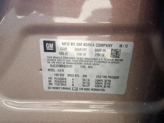 KL4CJDSB8EB535101 - 2014 BUICK ENCORE PRE BROWN photo 10