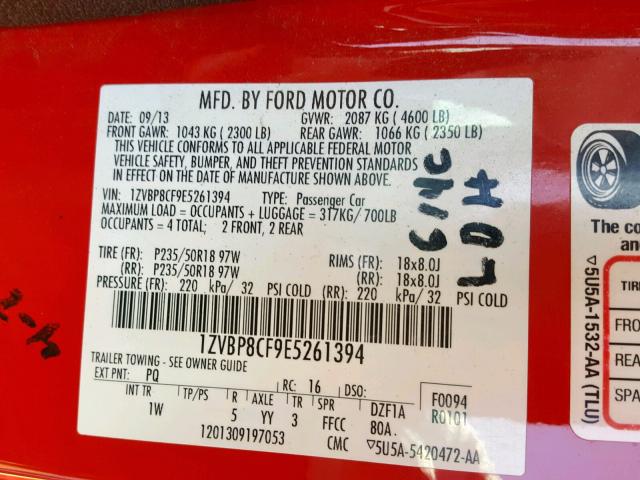 1ZVBP8CF9E5261394 - 2014 FORD MUSTANG GT RED photo 10