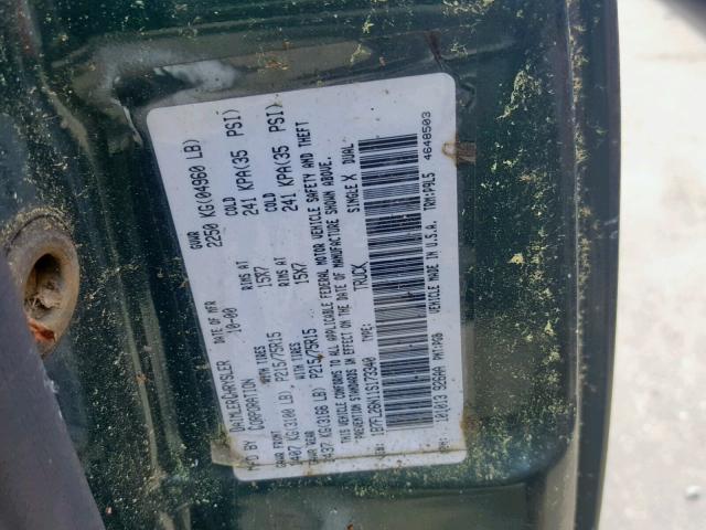 1B7FL26N11S173340 - 2001 DODGE DAKOTA GREEN photo 10