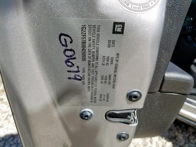 1G2ZF57B984290936 - 2008 PONTIAC G6 VALUE L SILVER photo 10