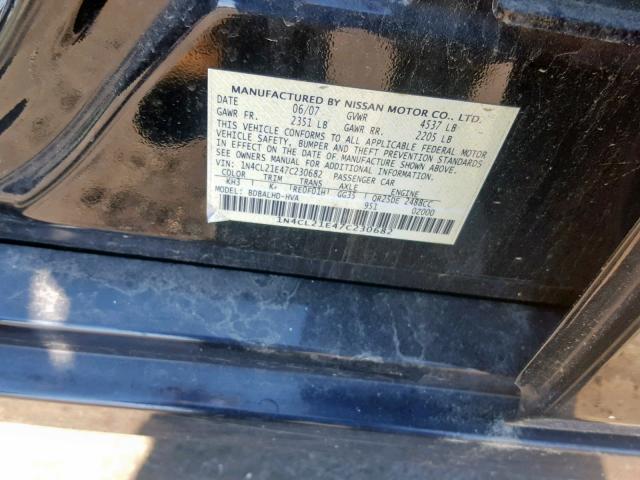 1N4CL21E47C230682 - 2007 NISSAN ALTIMA HYB BLACK photo 10