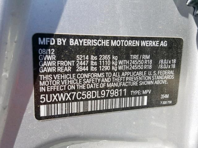 5UXWX7C58DL979811 - 2013 BMW X3 XDRIVE3 SILVER photo 10