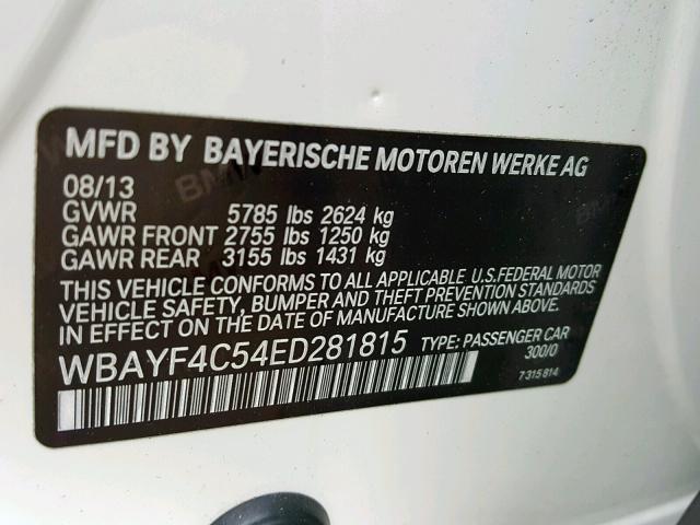 WBAYF4C54ED281815 - 2014 BMW 740 LXI WHITE photo 10