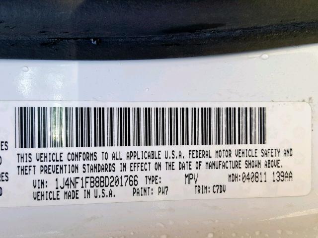 1J4NF1FB8BD201766 - 2011 JEEP COMPASS SP თეთრი ფოტო 10