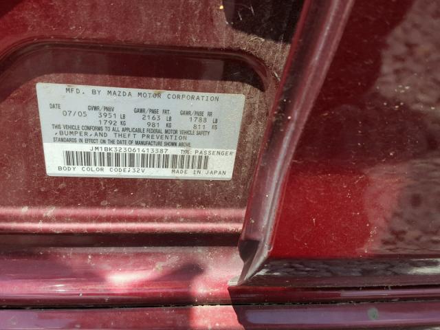 JM1BK323061413387 - 2006 MAZDA 3 S RED photo 10