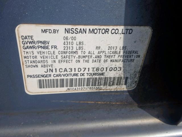 JN1CA31D71T601003 - 2001 NISSAN MAXIMA GXE BLUE photo 10