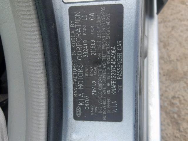 KNAFE122375454964 - 2007 KIA SPECTRA EX SILVER photo 10