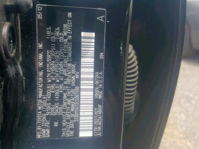 5TDDY5G12CS067688 - 2012 TOYOTA SEQUOIA PL BLACK photo 10