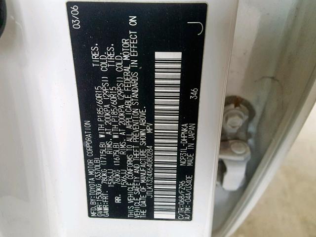 JTLKT324X64080284 - 2006 TOYOTA SCION XB 白色 照片 10