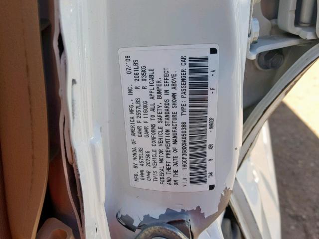 1HGCP368X9A050386 - 2009 HONDA ACCORD EXL WHITE photo 10