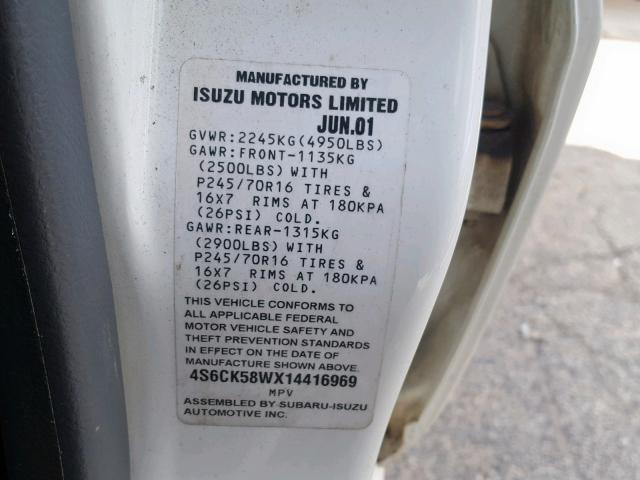 4S6CK58WX14416969 - 2001 HONDA PASSPORT E თეთრი ფოტო 10