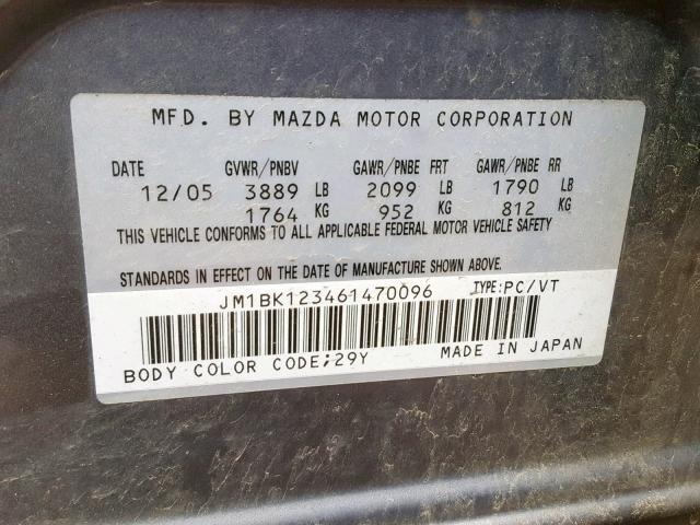 JM1BK123461470096 - 2006 MAZDA 3 S GRAY photo 10