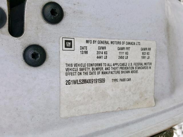 2G1WL52M4X9191509 - 1999 CHEVROLET LUMINA BAS Ağ foto 10