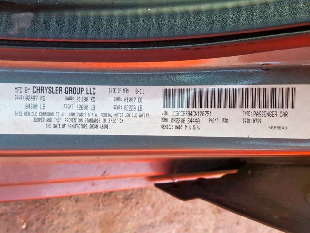 1C3CCBBB4CN120751 - 2012 CHRYSLER 200 TOURIN GRAY photo 10