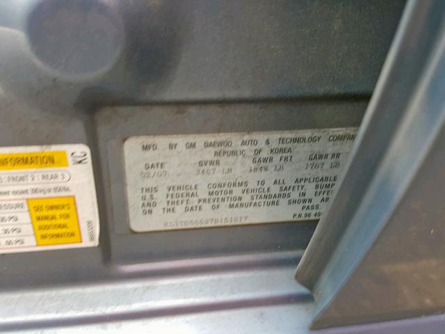 KL1TD56627B151017 - 2007 CHEVROLET AVEO BASE თეთრი ფოტო 10