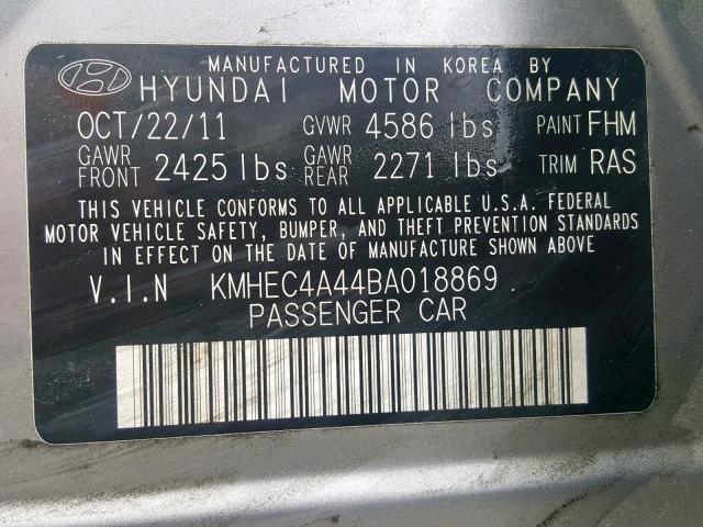 KMHEC4A44BA018869 - 2011 HYUNDAI SONATA HYB GRAY photo 10