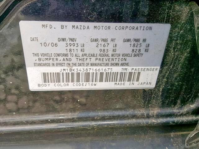 JM1BK343871661675 - 2007 MAZDA 3 HATCHBAC BLACK photo 10