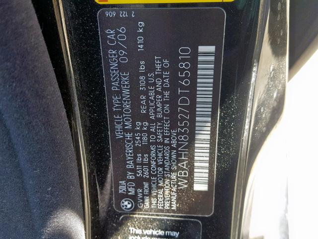 WBAHN83527DT65810 - 2007 BMW 750 BLACK photo 10