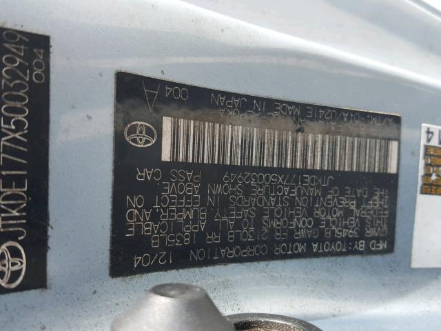 JTKDE177X50032949 - 2005 TOYOTA SCION TC ლურჯი ფოტო 10