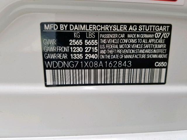 WDDNG71X08A162843 - 2008 MERCEDES-BENZ S 550 WHITE photo 10