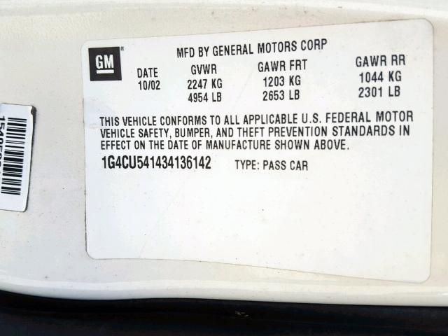 1G4CU541434136142 - 2003 BUICK PARK AVENU WHITE photo 11