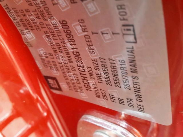 1GCHTCE39G1189606 - 2016 CHEVROLET COLORADO L RED photo 10