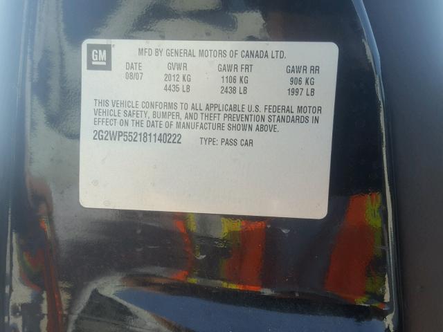 2G2WP552181140222 - 2008 PONTIAC GRAND PRIX BLACK photo 10