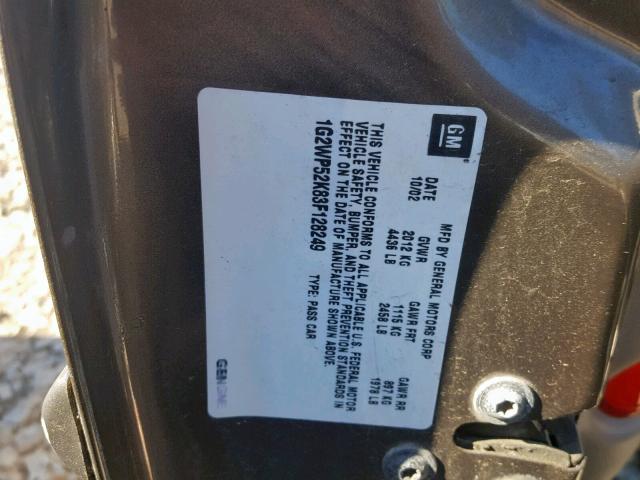 1G2WP52K83F128249 - 2003 PONTIAC GRAND PRIX GRAY photo 10