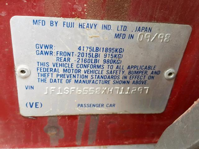 JF1SF6558XH711297 - 1999 SUBARU FORESTER S RED photo 10