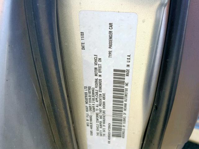 4S3BH625X47304639 - 2004 SUBARU LEGACY L S SILVER photo 10