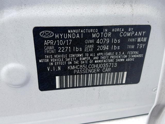 KMHC85LC0HU035713 - 2017 HYUNDAI IONIQ LIMI WHITE photo 10