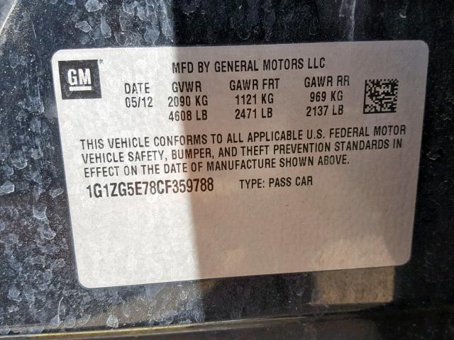 1G1ZG5E78CF359788 - 2012 CHEVROLET MALIBU LTZ შავი ფოტო 10