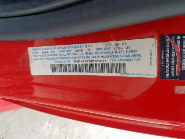3VWCM21YX4M309816 - 2004 VOLKSWAGEN NEW BEETLE RED photo 10