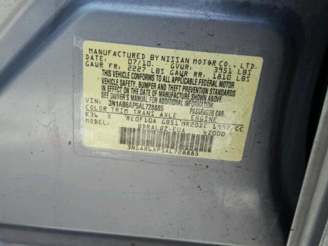 3N1AB6AP5AL728885 - 2010 NISSAN SENTRA 2.0 GRAY photo 10