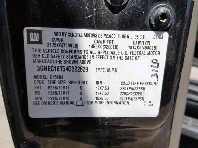 3GNEC16T54G322629 - 2004 CHEVROLET SUBURBAN C CHARCOAL photo 10