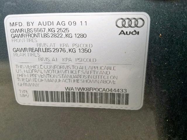 WA1WKBFP0CA044433 - 2012 AUDI Q5 PRESTIG GRAY photo 10