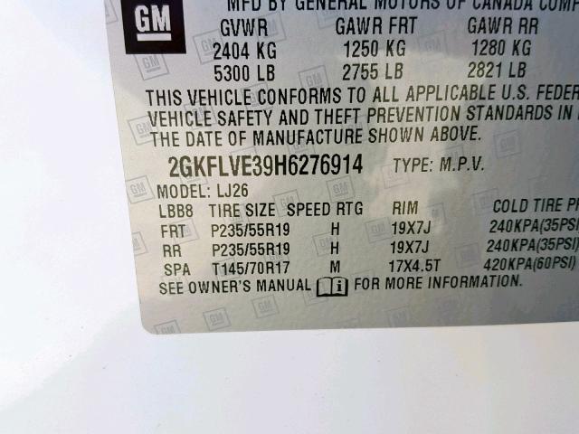 2GKFLVE39H6276914 - 2017 GMC TERRAIN DE WHITE photo 10