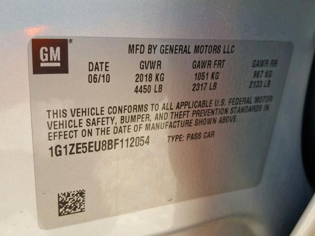 1G1ZE5EU8BF112054 - 2011 CHEVROLET MALIBU LTZ ვერცხლისფერი ფოტო 10