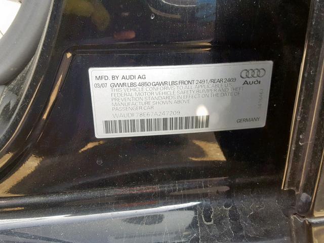 WAUDF78E67A247209 - 2007 AUDI A4 2.0T QU BLACK photo 10