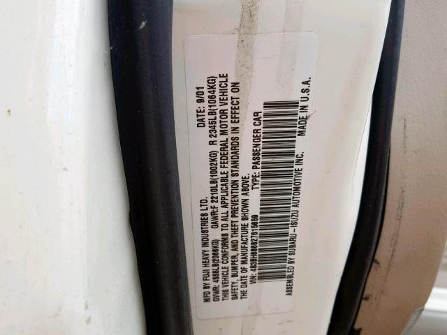 4S3BH686827615659 - 2002 SUBARU LEGACY OUT CREAM photo 10