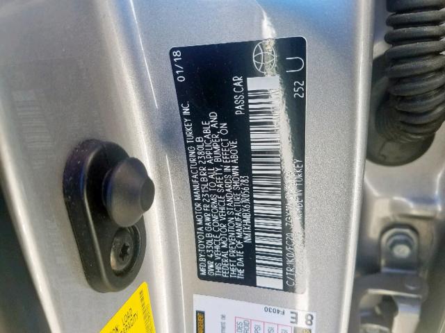 NMTKHMBX6JR056783 - 2018 TOYOTA C-HR XLE SILVER photo 10