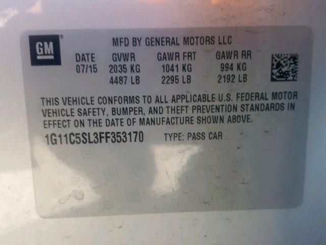 1G11C5SL3FF353170 - 2015 CHEVROLET MALIBU 1LT SILVER photo 10