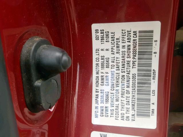 JHMZE2H72AS003055 - 2010 HONDA INSIGHT EX BURGUNDY photo 10