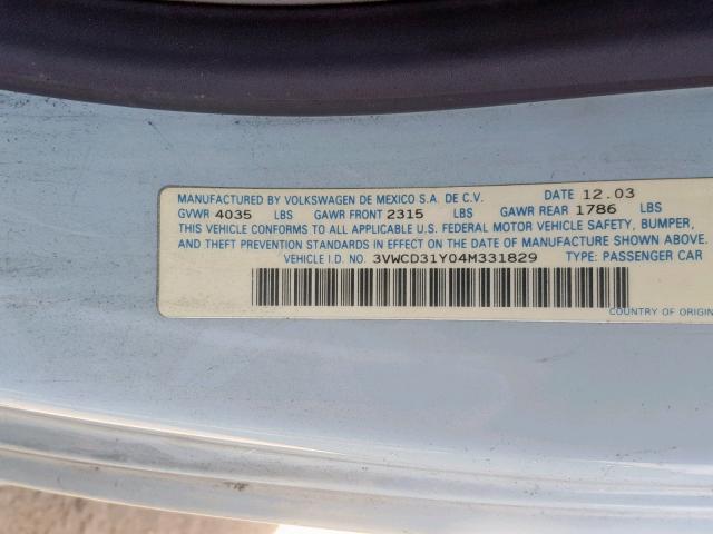 3VWCD31Y04M331829 - 2004 VOLKSWAGEN NEW BEETLE Mavi foto 10