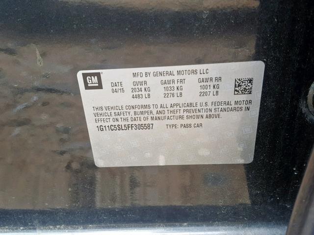 1G11C5SL5FF305587 - 2015 CHEVROLET MALIBU 1LT 灰色 照片 10